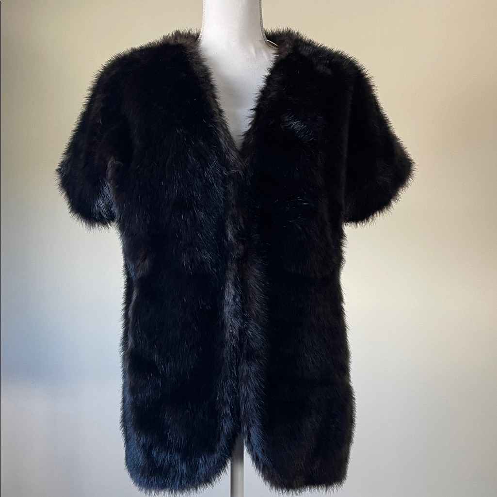 Adrienne Landau Faux Fur Dark Chocolate Shrug (Med )
